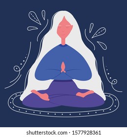 Girl doing yoga. The girl sits in the Lotus position. Vector illustration, poster, banner, logo.