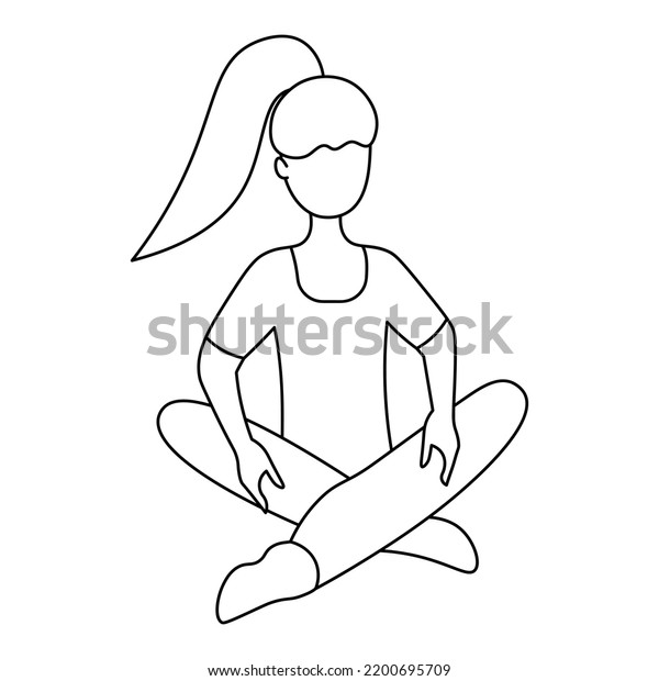 The girl is\
doing yoga. Sketch. Vector illustration. The athlete sits in a\
lotus position, legs crossed. Coloring book for children. Doodle\
style. Outline on isolated\
background.