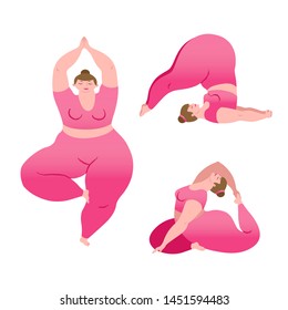 Girl doing yoga, sport, body positive. Yoga poses. Vector illustration 1.