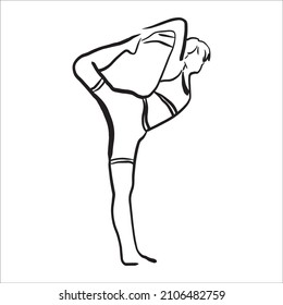 girl doing yoga. sport. gymnastics. black and white sketches. Stretching. morning work-out. outline illustration. stand on one leg