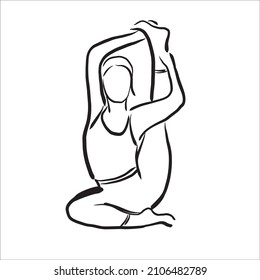 girl doing yoga. sport. gymnastics. black and white sketches. Stretching. morning work-out. outline image