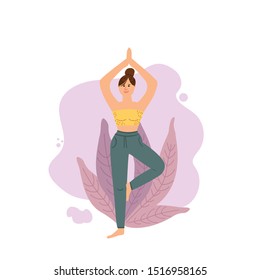 girl doing yoga stands on one leg vector