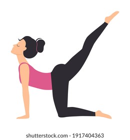 Girl Doing Yoga Stretching Exercise, Slim Sporty Young Woman Practicing Yoga Asana Flat Style Vector Illustration