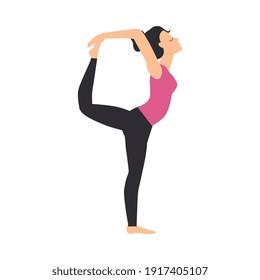 Girl Doing Yoga Stretching Exercise, Slim Sporty Young Woman Practicing Yoga Flat Style Vector Illustration