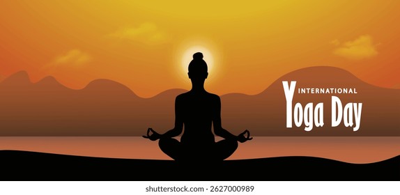 girl doing yoga in sunset International Yoga Day 21 June vector poster