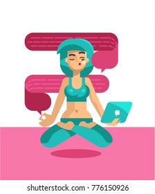 Girl doing yoga with a tablet