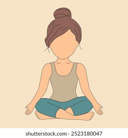 Girl doing yoga training sitting in lotus position