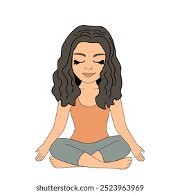 Girl doing yoga training sitting in lotus position	
