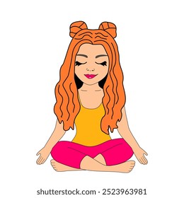 Girl doing yoga training sitting in lotus position	