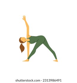 Niña haciendo yoga. Triangle Pose Trikonasana. Ilustración vectorial.