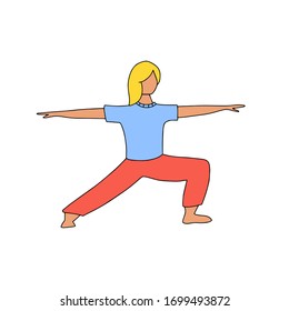 Girl doing yoga vector cartoon illustration. Woman in sport clothes hand drawn concept.