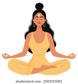 Girl Doing Yoga in Yellow Dress, Graceful and Serene Design - Flat Vector Illustration