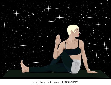 girl doing yoga,Hat-ha Yoga, Ardha Matsyen drassana, Half Seated Twist, Level 1,meditation, gymnastics, pose, position, girl, harmony, yoga, half seated twist