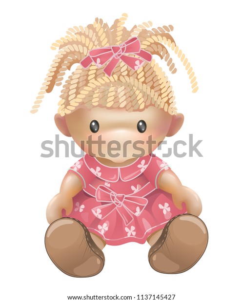 白い背景に女の子人形のイラスト 女の子のおもちゃ 縫い物 ラグドール のベクター画像素材 ロイヤリティフリー