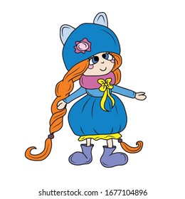 Girl doll Lola  Vector design for banners and postcards.Coloring