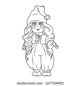 Girl doll Lola  Vector design for banners and postcards.Coloring