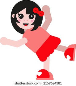 Girl doll in red skirt, illustration, vector on a white background.