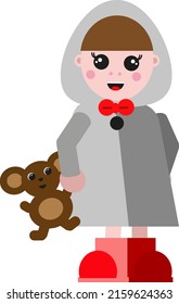 Girl doll with teddy bear, illustration, vector on a white background.