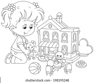 Girl With A Doll And Toy House