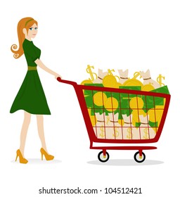 girl with dollar trolley vector