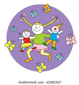 Girl with dolls and Butterflies, a suitable picture of children's T-shirt