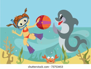 girl and a dolphin.