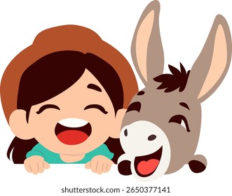 Girl Donkey Cartoon Happy hand drawn