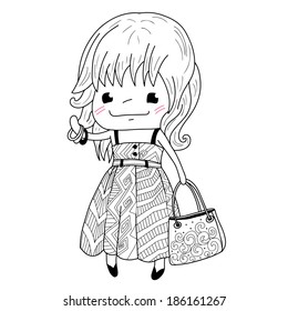 Girl in doodle style, isolated on white background.Vector illustration.