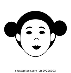 Girl with double buns smiling in a playful cartoon style.