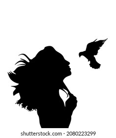 Girl and dove silhouette. Vector illustration