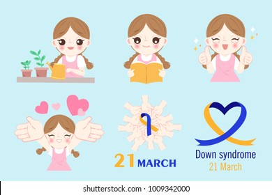 girl with down syndrome concept on the blue background