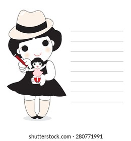 Girl Drawing Cute Girl paper note illustration