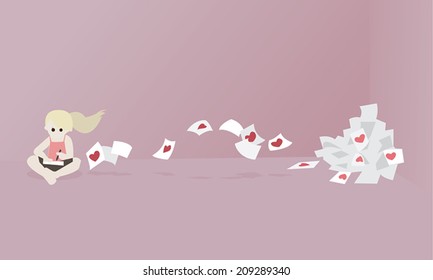 Girl drawing heart vector