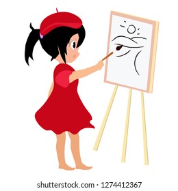 The girl is drawing the nature.