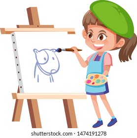 Girl drawing on canvas illustration