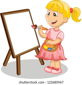 Girl drawing on the easel