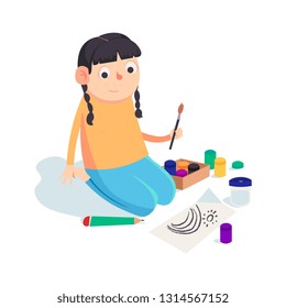 girl drawing the picture. vector illusctration