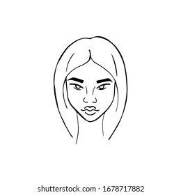 Girl drawn by hand. Feminism concept. Doodle with pretty girl. Vector illustration for card, poster, modern design.