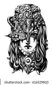 girl drawn in the style of cyberpunk
