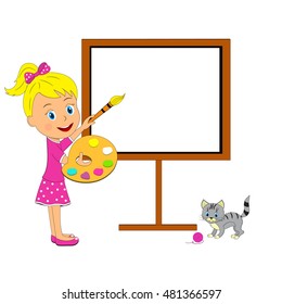 girl draws on an easel, illustration, vector