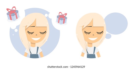 Girl dreams of a gift. Smiles with his eyes closed. Cute young.