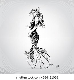 Girl Mermaid Floral Ornament Stock Vector (Royalty Free) 1642203649 ...