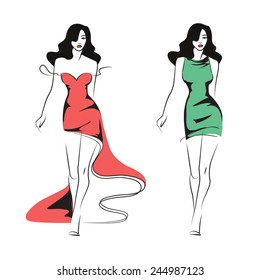 Girl, Dress, Fashion. Vector illustration.