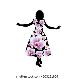 Girl in dress from flowers. Vector