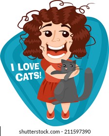 girl in dress hugging cat