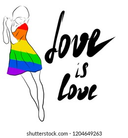 A girl in a dress with LGBT symbolism. Vector illustration isolated on white background, clipart.