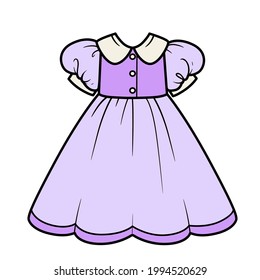 Girl dress with a lush skirt color variation for coloring on a white background