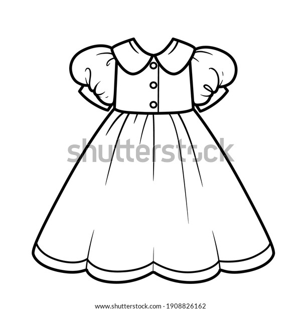 Girl Dress Lush Skirt Outline Coloring Stock Vector (Royalty Free ...