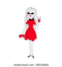 Girl in a dress, T-shirt vector design. Fashion woman