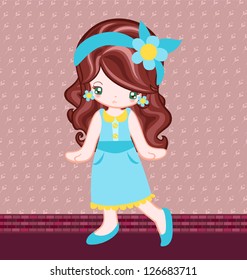 Girl dress up vintage style with blue dress